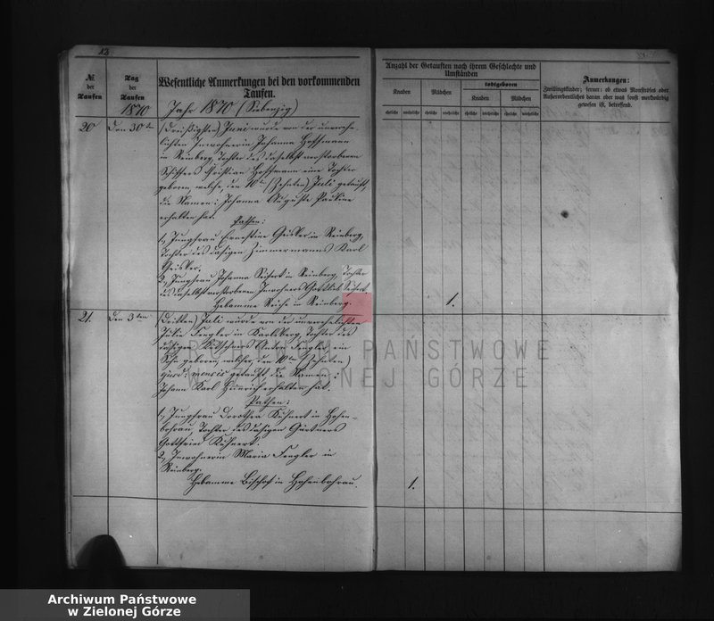 Obraz 14 z jednostki "Duplicat I. des Trau Register, II. des Tauf Register, III. des Sterbe Register pro 1870 bei der katholischen Pfarrkirche zu Beuthen a/Oder"