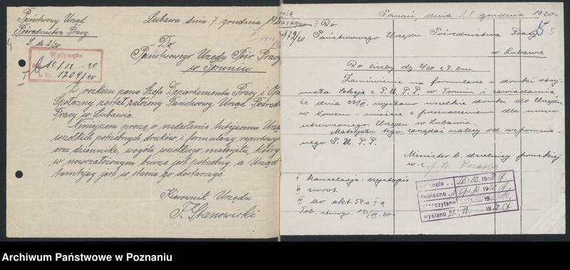 Obraz 5 z jednostki "Ministerstwo B.Dz.Pruskiej Dep.13.Pracy i Opieki Społecznej Wydział Pośredn.Pracy PUPP Lubawa"