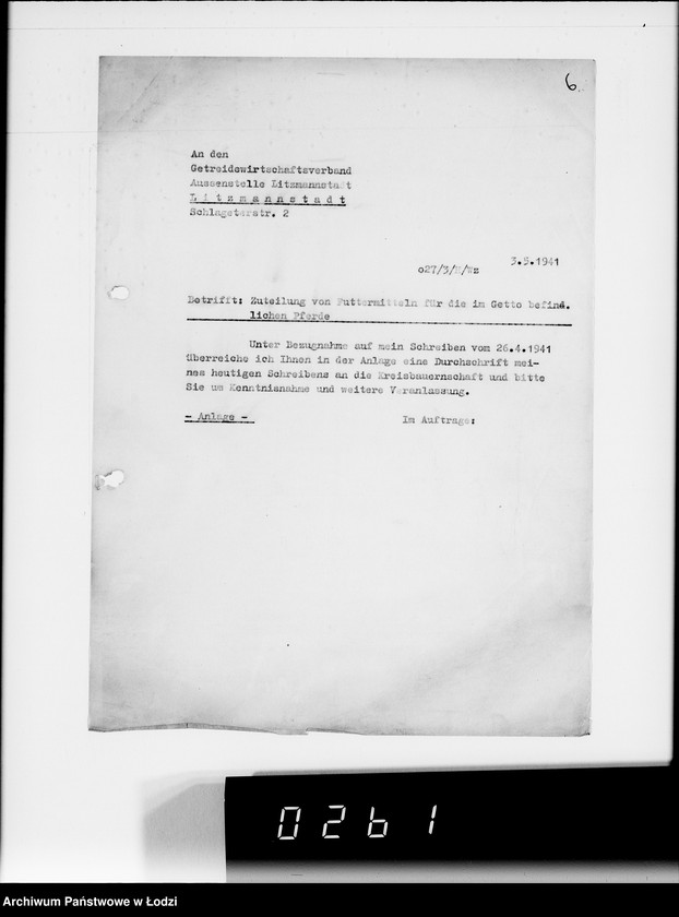 Obraz 10 z jednostki "Zuteilung von Futtermittel für die im Getto befindlichen Pferde."