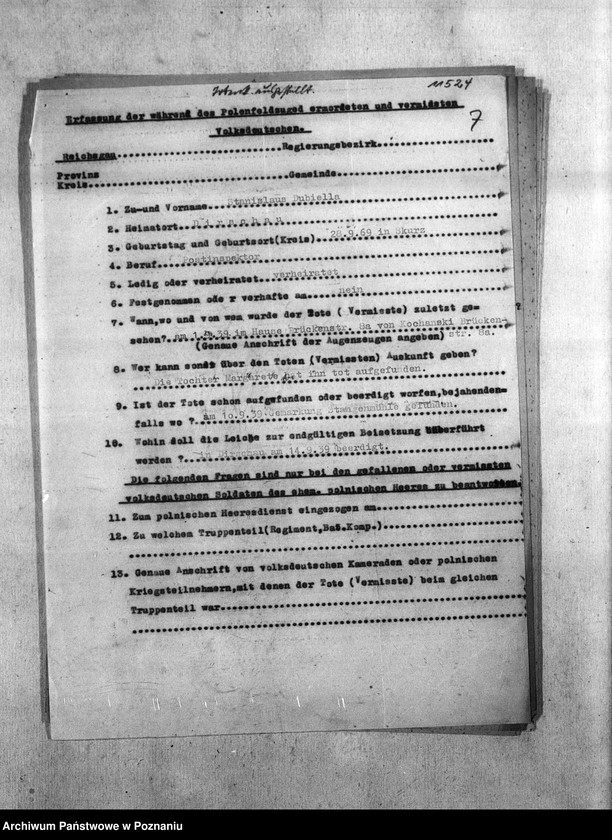 Obraz 11 z jednostki "Amtliche Meldung Kreis Dirschan (Tczew)"