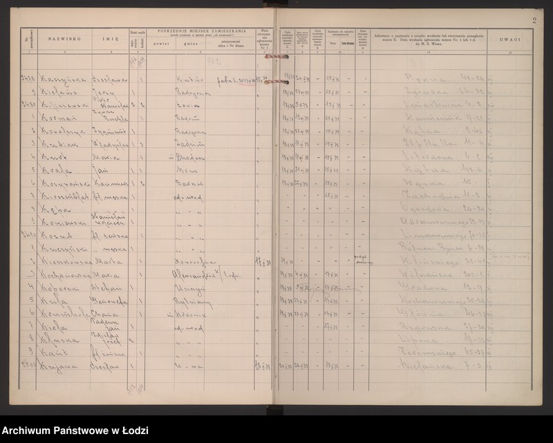 Obraz 6 z jednostki "Księga kontroli ruchu ludności (rejestr osób przybywających do gminy) Łódź, zespół IV, lit. K"
