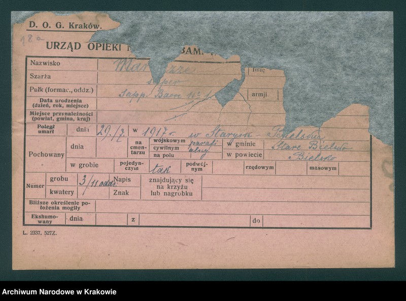 image.from.unit.number "Karty ewidencyjne zmarłych Włochów na terenie miejscowości: Kraków, Oświęcim, Zakopane, Bielsko, Aleksandrowice, Wadowice, Tanów."