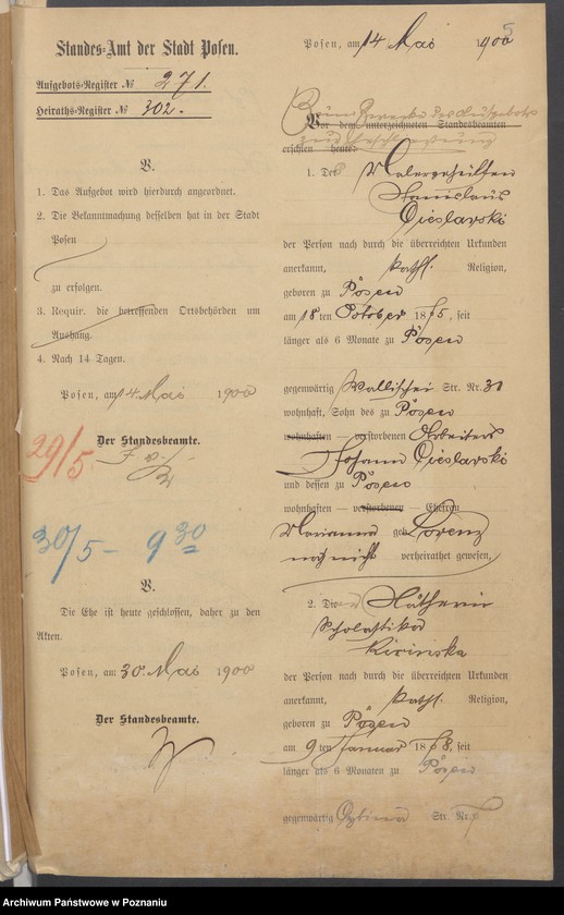 Obraz 10 z jednostki "Die von den Verlobten beigebrachten Urkunden zur Eheschliessung pro 1900"