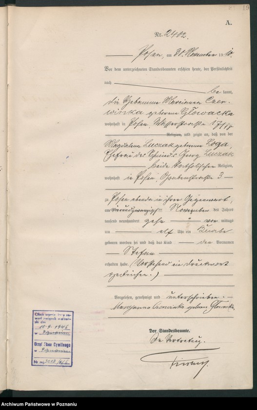 Obraz 20 z jednostki "Księga miejscowa urodzeń tom V [Rejestr główny urodzeń]"