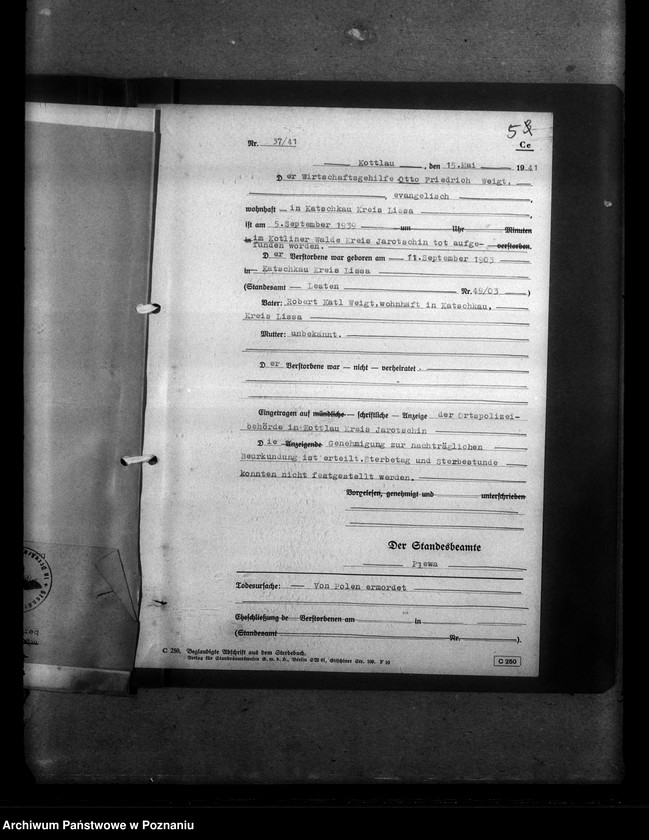 Obraz 10 z jednostki "Kreis Jarotschin (Jarocin). Wykazy miejscowych Niemców, którzy zginęli w 1939 roku."