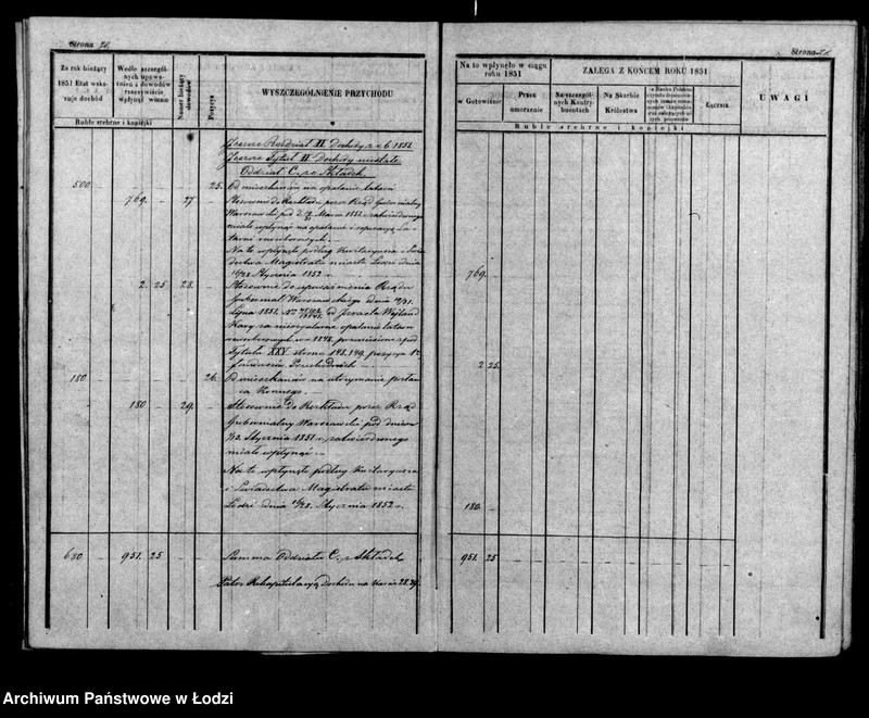 Obraz 16 z jednostki "Rachunek kasy ekonomicznej m. Łodzi na rok 1851"