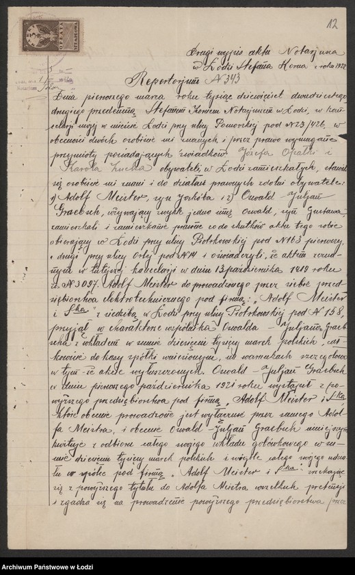 Obraz 14 z jednostki "Adolf Meister i S-ka- warsztaty elektrotechniczne i biuro instalacyjne"