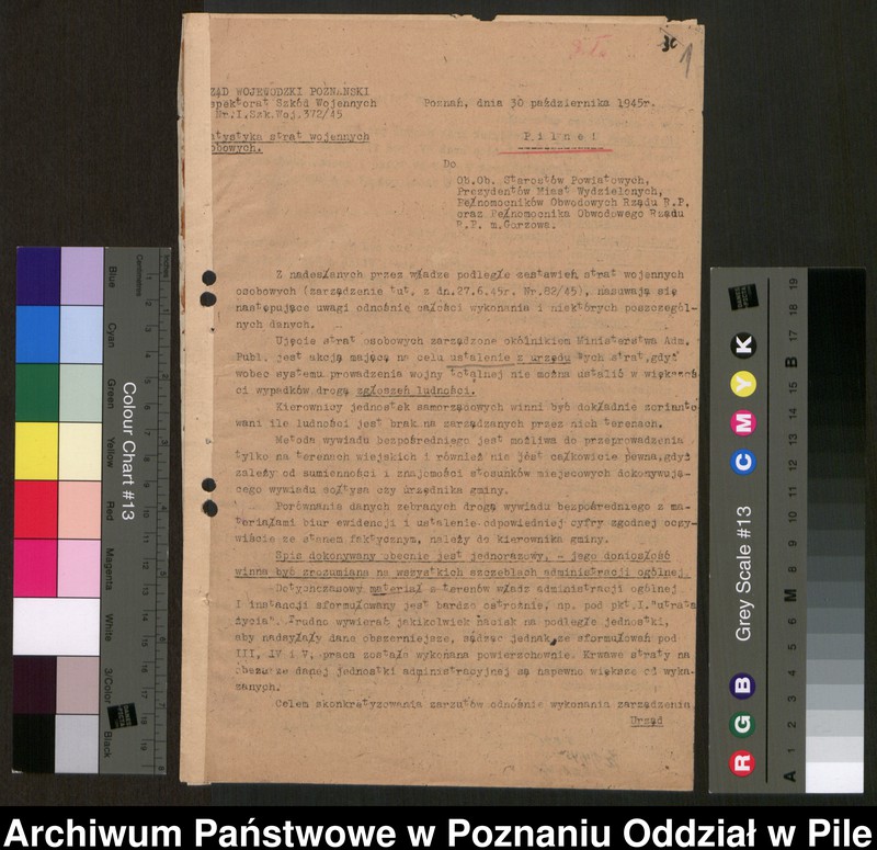 Obraz 3 z jednostki "[Zarządzenia i sprawozdania statystyczne dotyczące rejestracji szkód wojennych]"