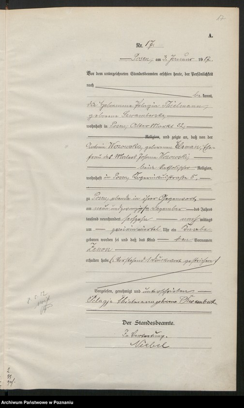 Obraz 19 z jednostki "Księga miejscowa urodzeń tom I [Rejestr główny urodzeń]"