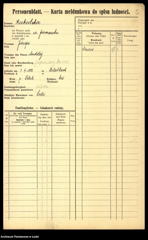 Obraz 7 z jednostki "[Spis ludności Łodzi] Kukulski - Kulik"