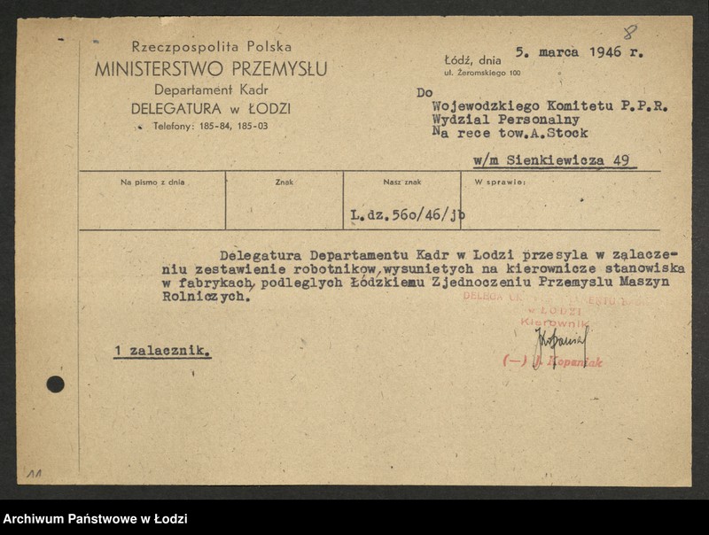 Obraz 10 z jednostki "Wykazy robotników członków partii wysuniętych na stanowiska [kierownicze]"