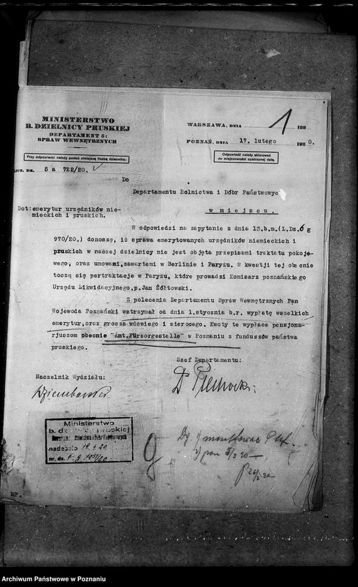 Obraz 5 z jednostki "Sprawy osobowe Departamenu Rolnictwa i Dóbr Państwowych emeryci"