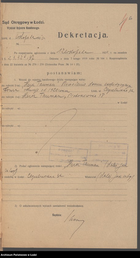 Obraz 8 z jednostki "Hersz Tauman- prowadzenie domu ekspedycyjnego"