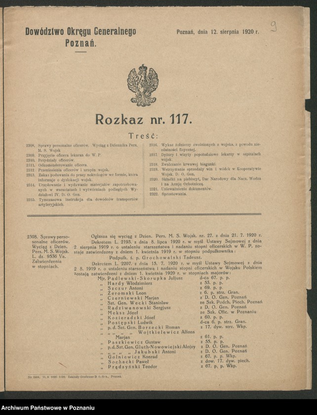 Obraz 11 z jednostki "/Rozkazy Dowództwa Okręgu Generalnego w Poznaniu/, nr 116-140."