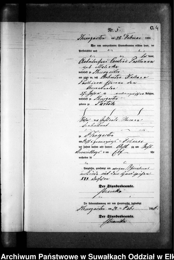 image.from.unit.number "Sterbe-Neben-Register des Preussischen Standes-Amtes Prinowen Kreis Angerburg"