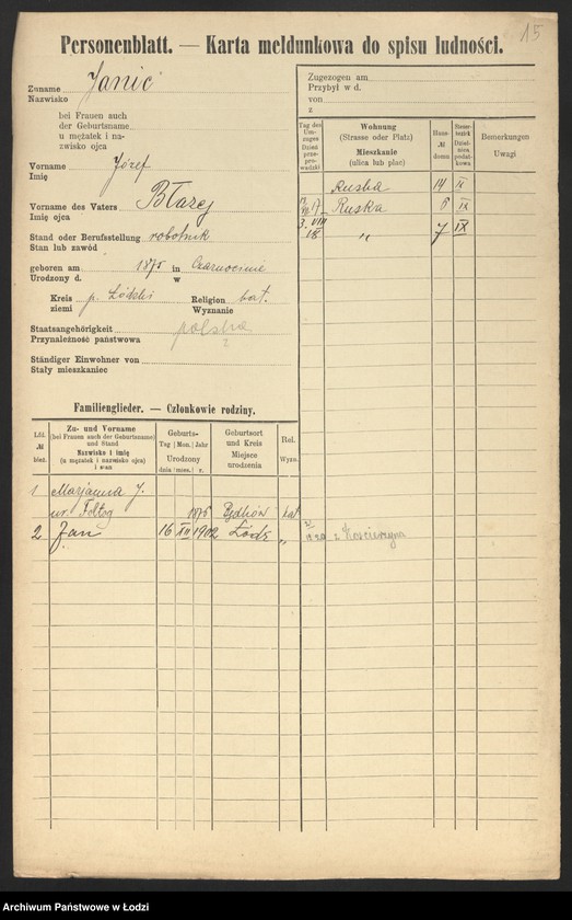 Obraz 17 z jednostki "[Spis ludności Łodzi] Janic - Janiszczak"