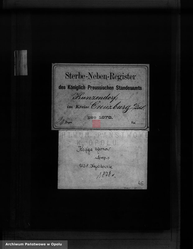 Obraz 2 z jednostki "Sterbe-Neben-Register Standesamts Kunzendorf pro 1878"