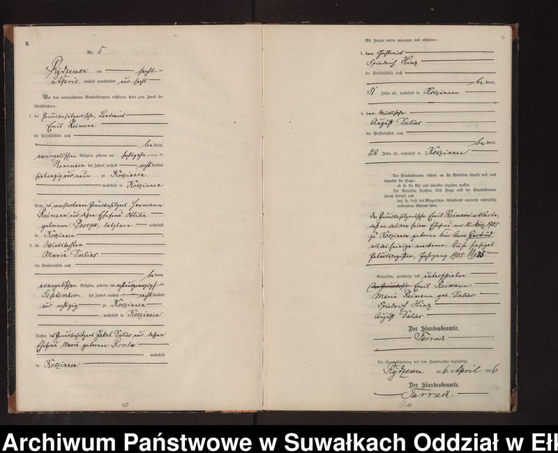 image.from.unit.number "Heirats-Neben-Register des Preussischen Standes-Amtes Rydzewen Kreis Lötzen"