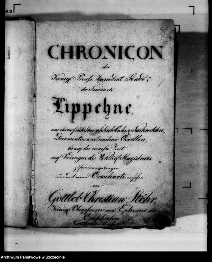 image.from.unit.number "Gottlob Christian S t ö r , Chronicon der Königl. Preuss. Immediat Stadt der Neumark L i p p e h n e...zusammengetragen von..."