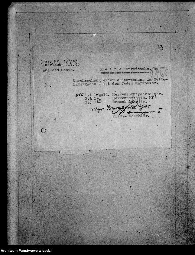 Obraz 17 z jednostki "Kripo.Unterlagen 2400-2600 [Dokumenty konfiskaty majątku ruchomego u Żydów]"