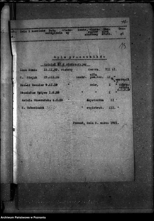 Obraz 17 z jednostki "Sprawy osobowe Poznański Urząd Wojewódzki [personalne - sprawozdania miesięczne]"