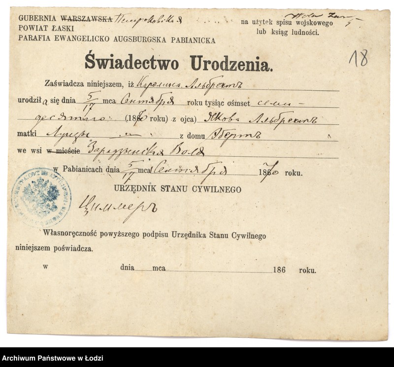 Obraz 20 z jednostki "Dokumenty do ksiąg ludności stałej Rudy Pabianickiej. Nazwiska na litery A-O"