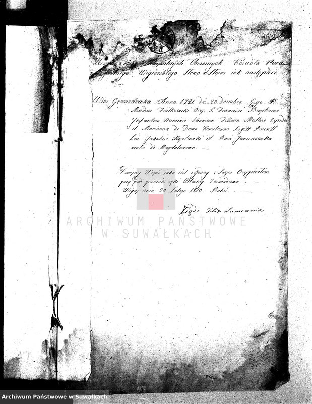 image.from.unit.number "Dowody do Akt Małżeństwa Gminy Wigierskiey od dnia 1-o Maja 1809 do dnia ostatniego kwietnia 1810 Roku."