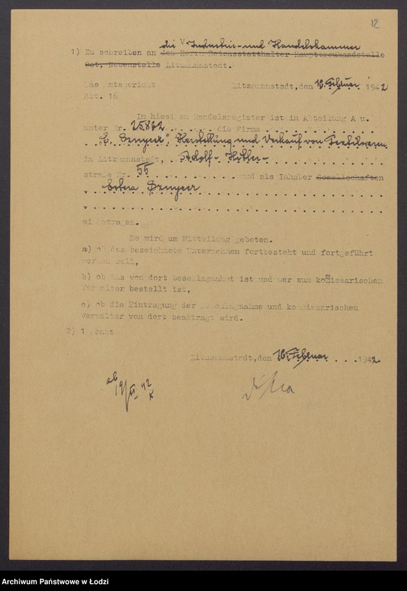 Obraz 14 z jednostki "Estera Sznycer – wyrób i sprzedaż towarów włokienniczych"