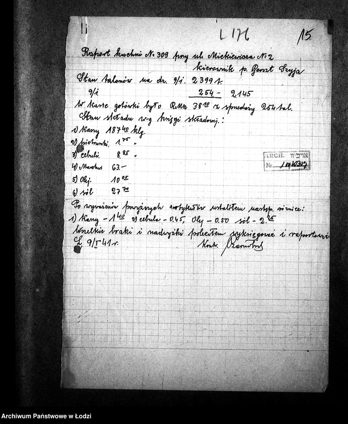 Obraz 18 z jednostki "[Kuchnia nr 309, ul. Mickiewicza 2. Kuchnia nr 83, ul. Mickiewicza 8. Działalność kuchni, personel, konsumenci, kontrole]"