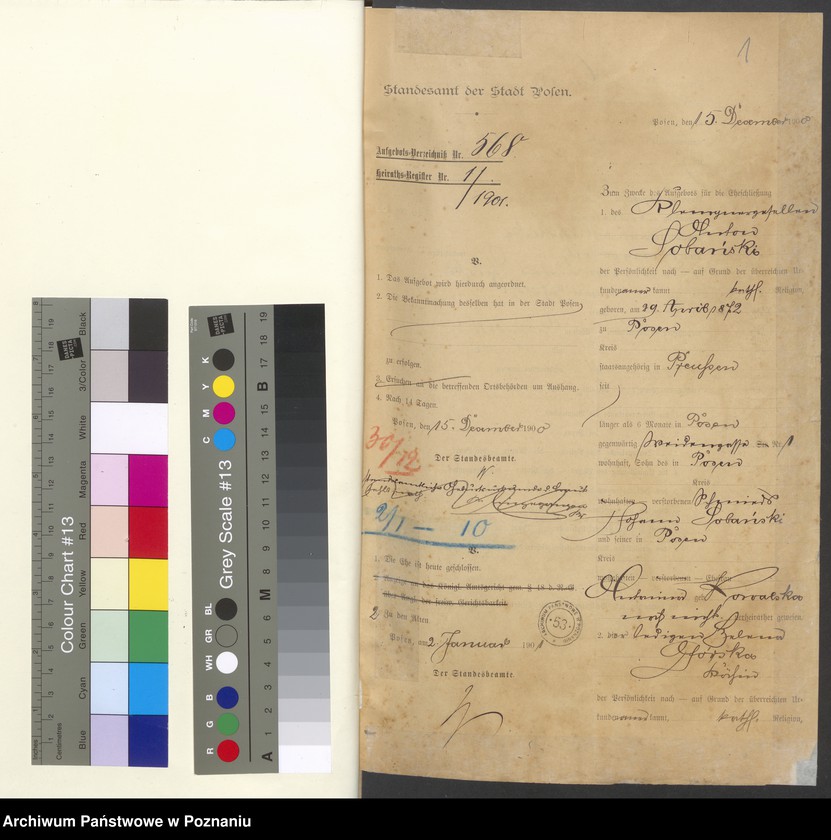 Obraz 3 z jednostki "Die von den Verlobten beigebrachten Urkunden zur Eheschliessung pro 1901. Vol I"