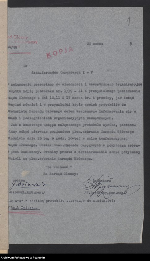 image.from.unit.number "Protokoły Posiedzeń prezydium Zarządu Głównego Związku Powstańców Wielkopolskich."