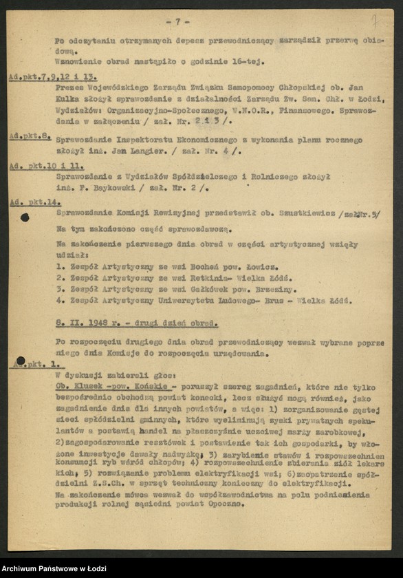 Obraz 8 z jednostki "Związek Samopomocy Chłopskiej-sprawozdania [inspektoratów, referatów, komisji] Zarządu Wojewódzkiego [oraz protokoły ze zjazdów wojewódzkich i okręgowej konferencji rolniczej]"
