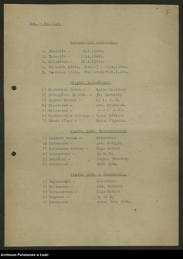 Obraz 6 z jednostki "Kalendarzyki zebrań sprawozdawczo - wyborczych do rad zakładowych sporządzone przez Wydział"