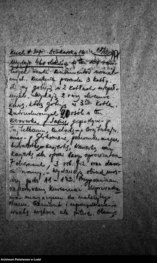 Obraz 20 z jednostki "[Kuchnia przy ul. Drukarskiej 16. Działalność kuchni, personel, konsumenci, kontrole]"