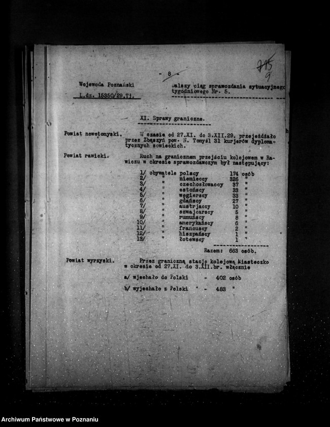 Obraz 13 z jednostki "Sprawozdania sytuacyjne tygodniowe za czas od 29 listopada 1929 r. do dnia 2 stycznia 1930 r. /nr 5-9/ działy VII-XIII"