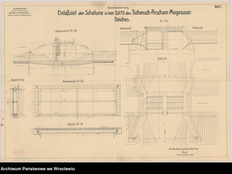 image.from.unit.number "Bestandzeichnung Einlaßsiel der Schalunne in km 0,073 des Tschansch-PIrscham-Morgenauer Deiches"