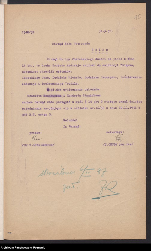 Obraz 15 z jednostki "Solec, powiat Wolsztyn - akta koła."