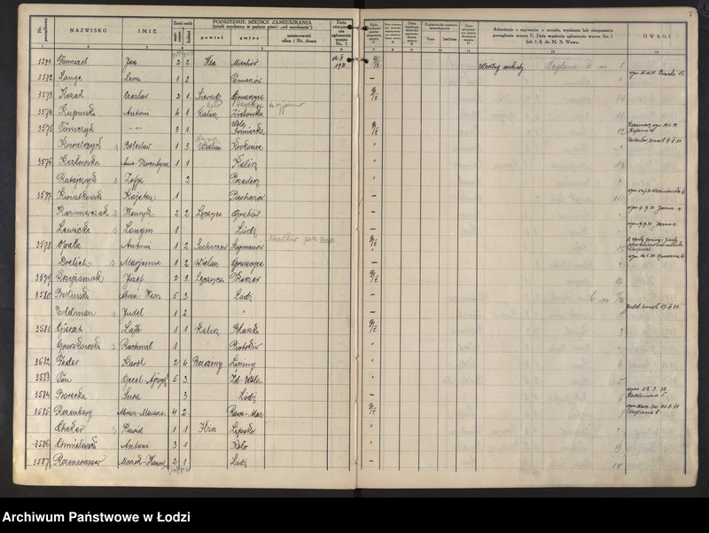 image.from.unit.number "Księga kontroli ruchu ludności (rejestr osób przybywających do gminy) Łódź, komisariat III, ks. II, nr 3484-6892"