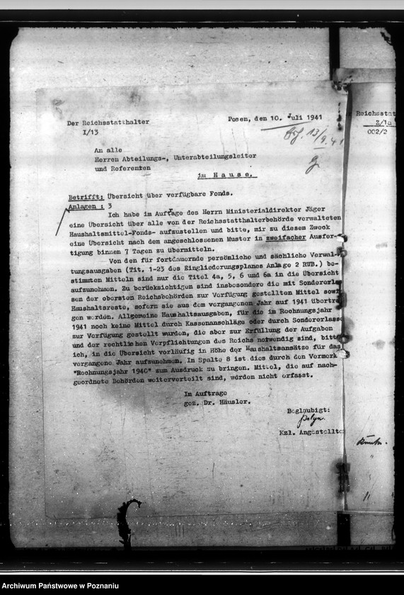 Obraz 9 z jednostki "Kirchenbücher - Gausippenamt. Verwaltung der Landkreise. Landesplannungen. Polenpolitik. Todesursachenbezeichnung. Leuchtpetroleum."