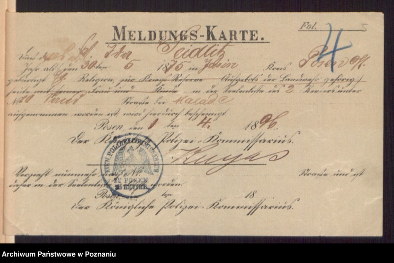 Obraz 7 z jednostki "Die von den Verlobten beigebrachten Urkunden zur Eheschliessung pro 1896"