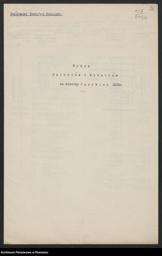 Obraz 19 z jednostki "[Wykazy miesięcznych dochodów Państwowego Instytutu Rolniczego w Bydgoszczy]"