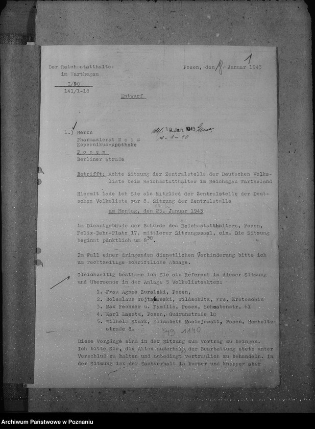 Obraz 5 z jednostki "Achte Sitzung der Zentralstelle der Deutschen Volksliste beim Reichsstatthalter"