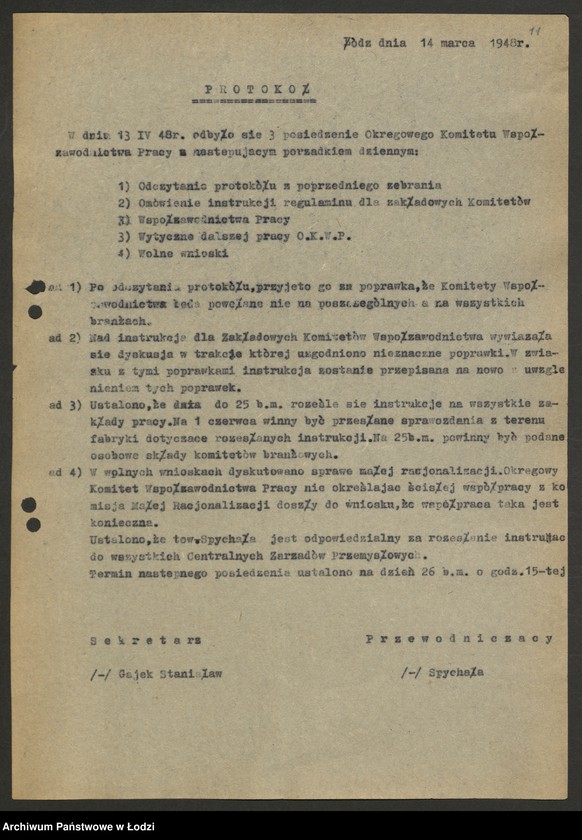 Obraz 12 z jednostki "Współzawodnictwo pracy; protokoły z narad ogólnołódzkich, sprawozdania różnych dyrekcji Centralnego Zarządu Przemysłu Włókienniczego"