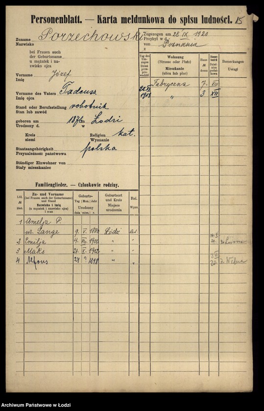 Obraz 17 z jednostki "[Spis ludności Łodzi] Porto-Potocki"