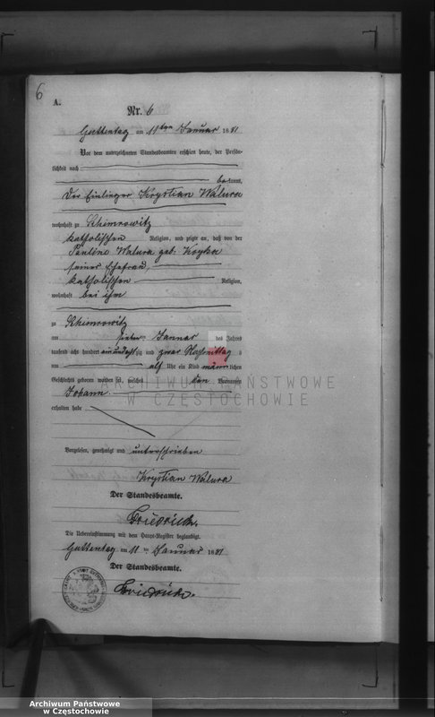 image.from.unit.number "Geburts - Neben Register des Königlich Preussischen Standesamts Guttentag im Kreise Lublinitz pro 1881."