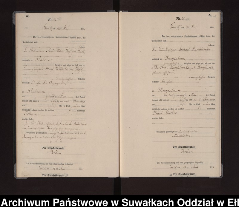 image.from.unit.number "Geburts-Neben-Register des Königlich Preussischen Standes-Amtes Gneist Kreis Loetzen"