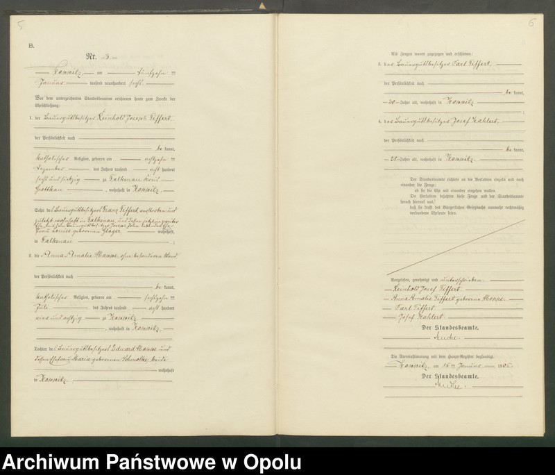 Obraz 6 z jednostki "Heiraths-Neben-Register Standesamts Koppitz pro 1906"