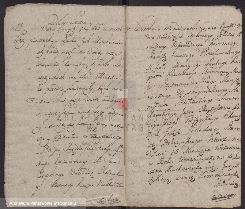 Obraz 8 z jednostki "Rafał Leszczyński, wojewoda łęczycki, starosta generalny Wielkopolski, starosta odolanowski nadaje Kasprowi Gotfrydowi Ditrychowi mieszczaninowi leszczyńskiemu określone bliżej grunta i plac"