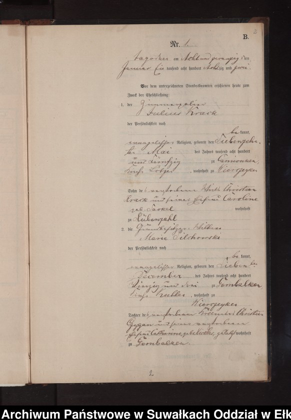 image.from.unit.number "Heiraths-Neben-Register des Preussischen Standes-Amtes Rydzewen Kreis Loetzen"