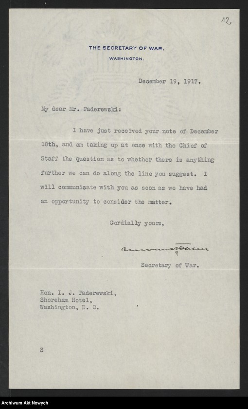 image.from.unit.number "Stosunek Stanów Zjednoczonych A.P. do sprawy niepodległości Polski. Memoriały. Korespondencja. Wycinki prasowe"